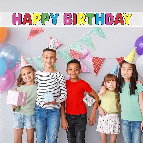 Miniatura 2 de Unique Cartel de feliz cumpleaños de papel aluminio multicolor (1 unidad) – 12 pies de largo – Fácil montaje – Decoración duradera y festiva para