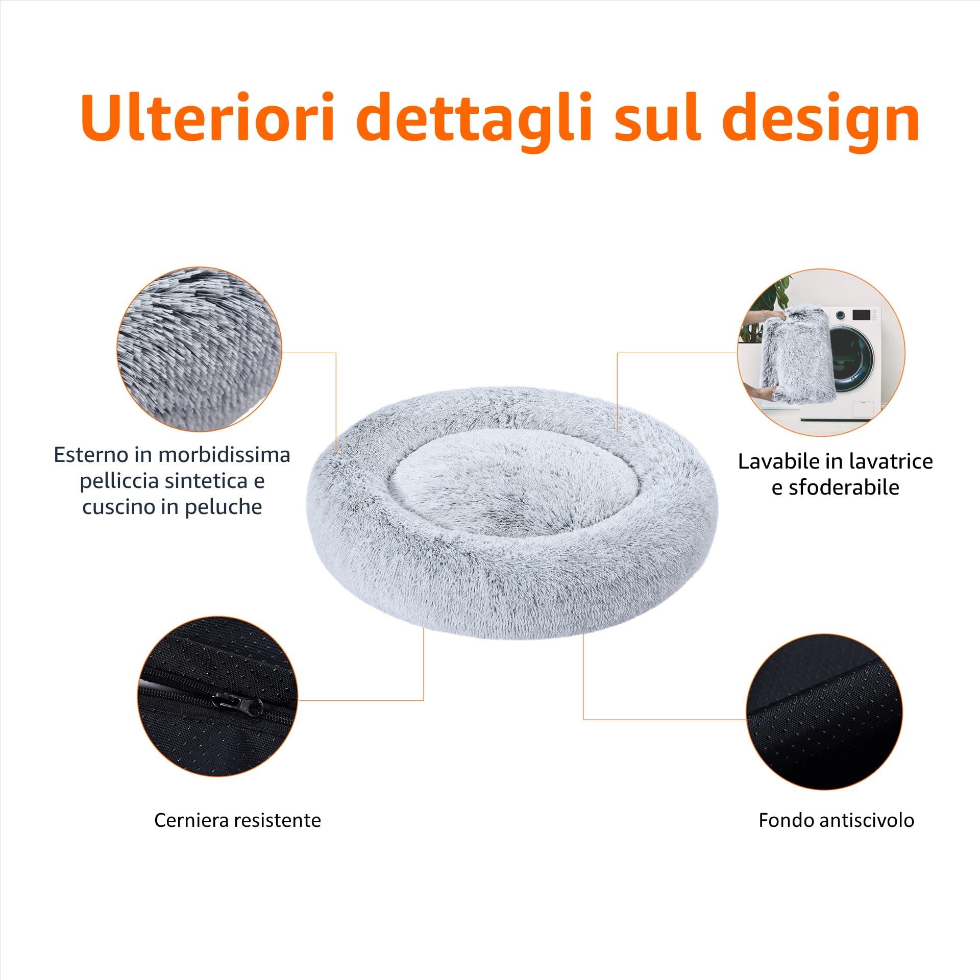 Amazon Basics Morbido Letto per animali per Cane, Lavabile in lavatrice, 76 cm, grigio