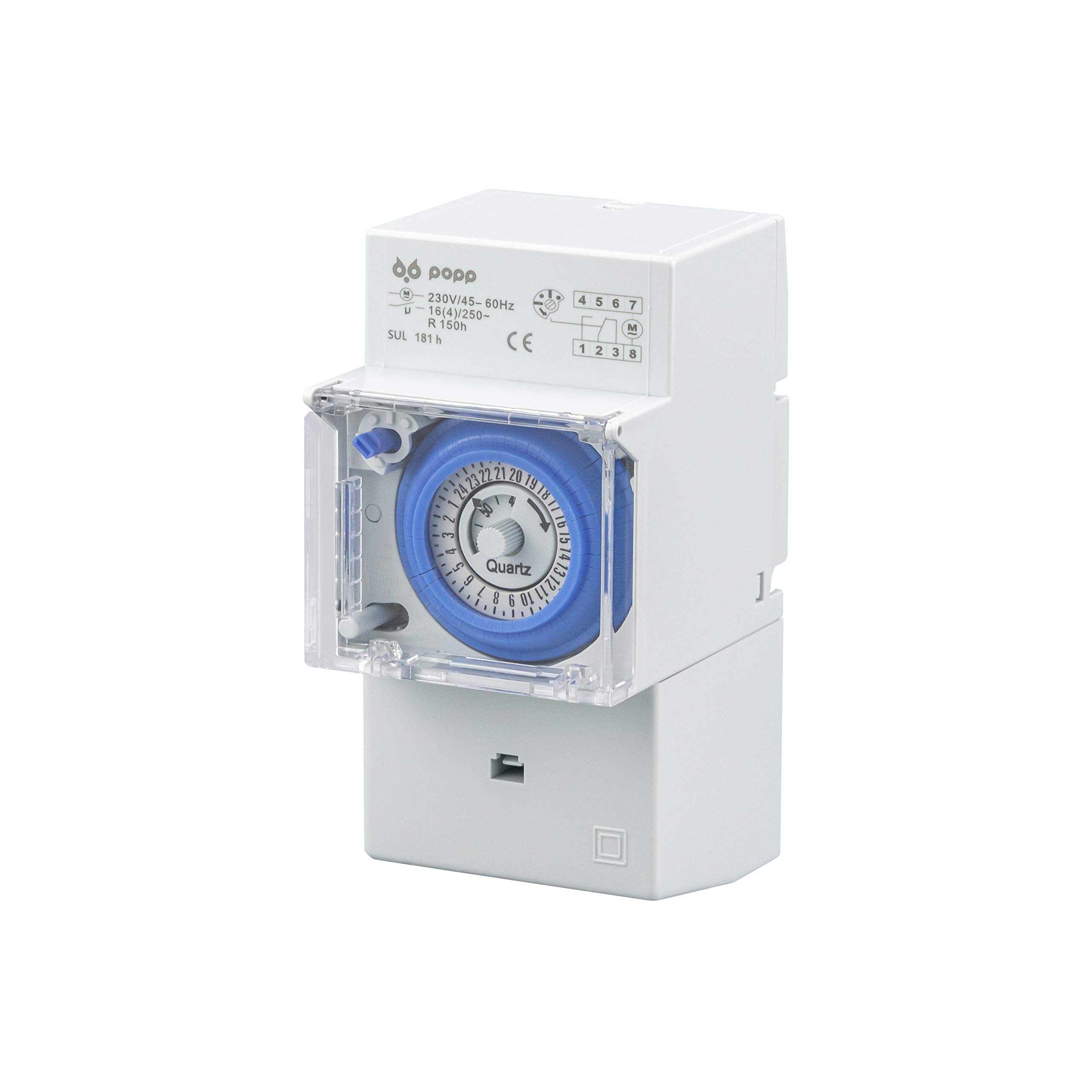 POPP® Electric Temporizador Reloj analogico SUL-181H 230 V 45 – 60 Hz 24 Horas 35 mm DIN Rail (Pack 1 Unidad)
