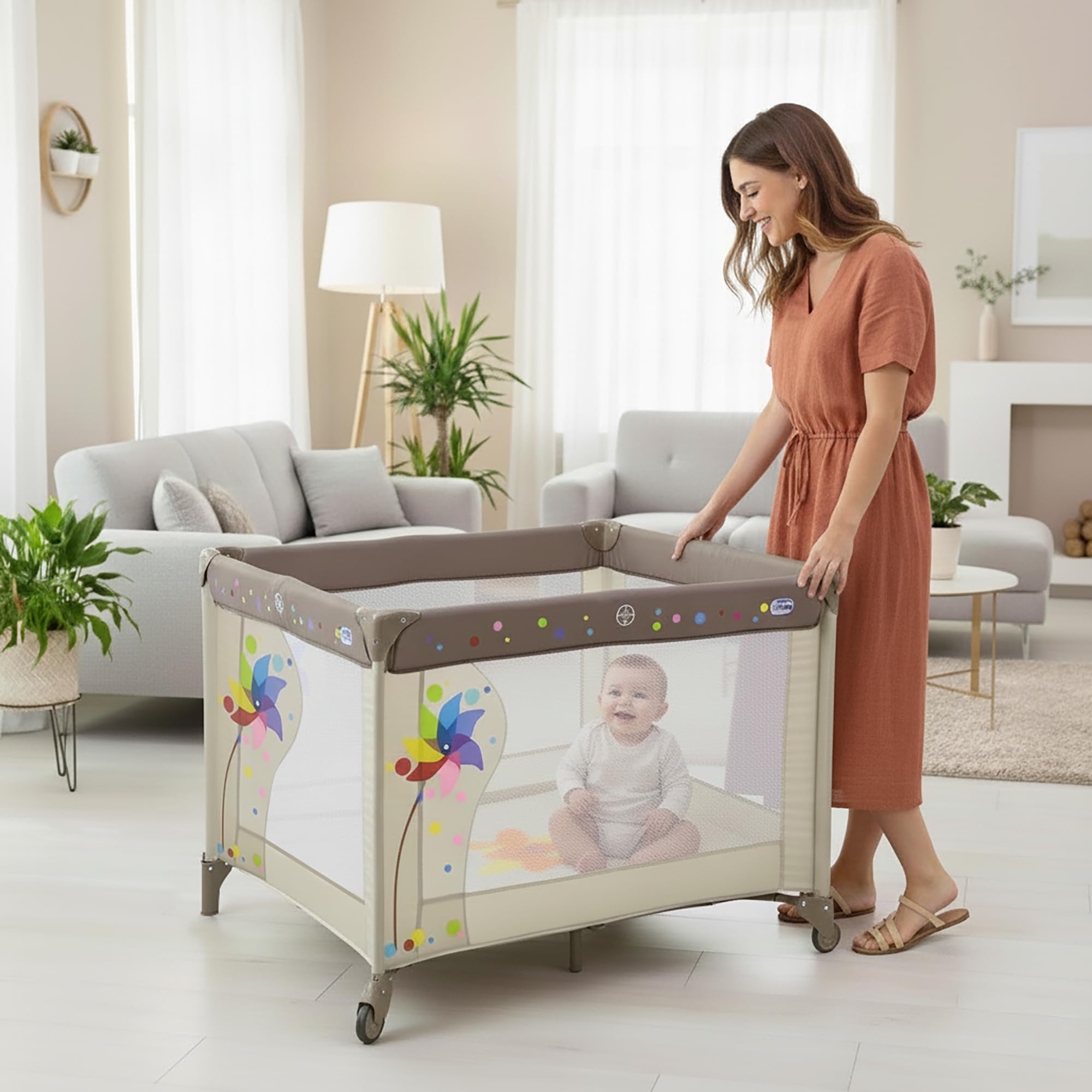 Asalvo 12470 - Parque cuadrado, diseño molinillo, color beige, 97 x 77 x 97 cm