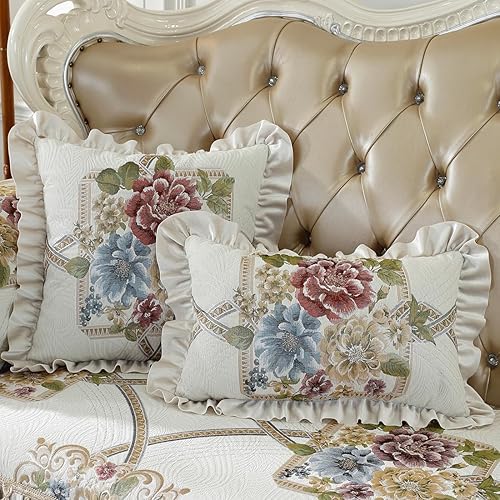 vctops Juego de 2 fundas de almohada decorativas de jacquard floral de lujo con fundas de cojín cuadradas de felpilla súper suave con volantes vctops Juego de 2 fundas de almohada decorativas de jacquard floral de lujo con fundas de cojín cuadradas de felpilla súper suave con volantes