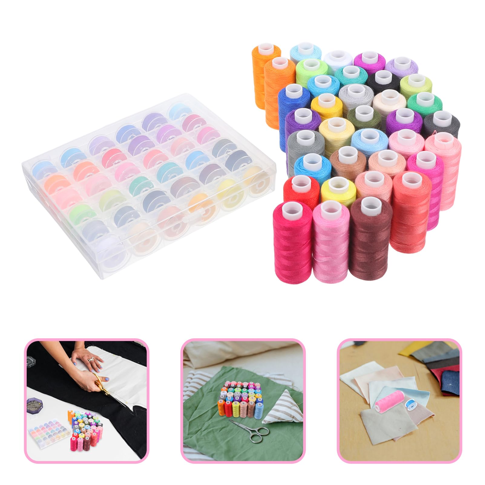 Nähgarnset für Nähmaschine 72 Stück Polyester Spulenset | 36 Farben Zufällige Farbe 400 Yards Kunststoffbox mit Nadeln Je Spule für Anfänger und Profis