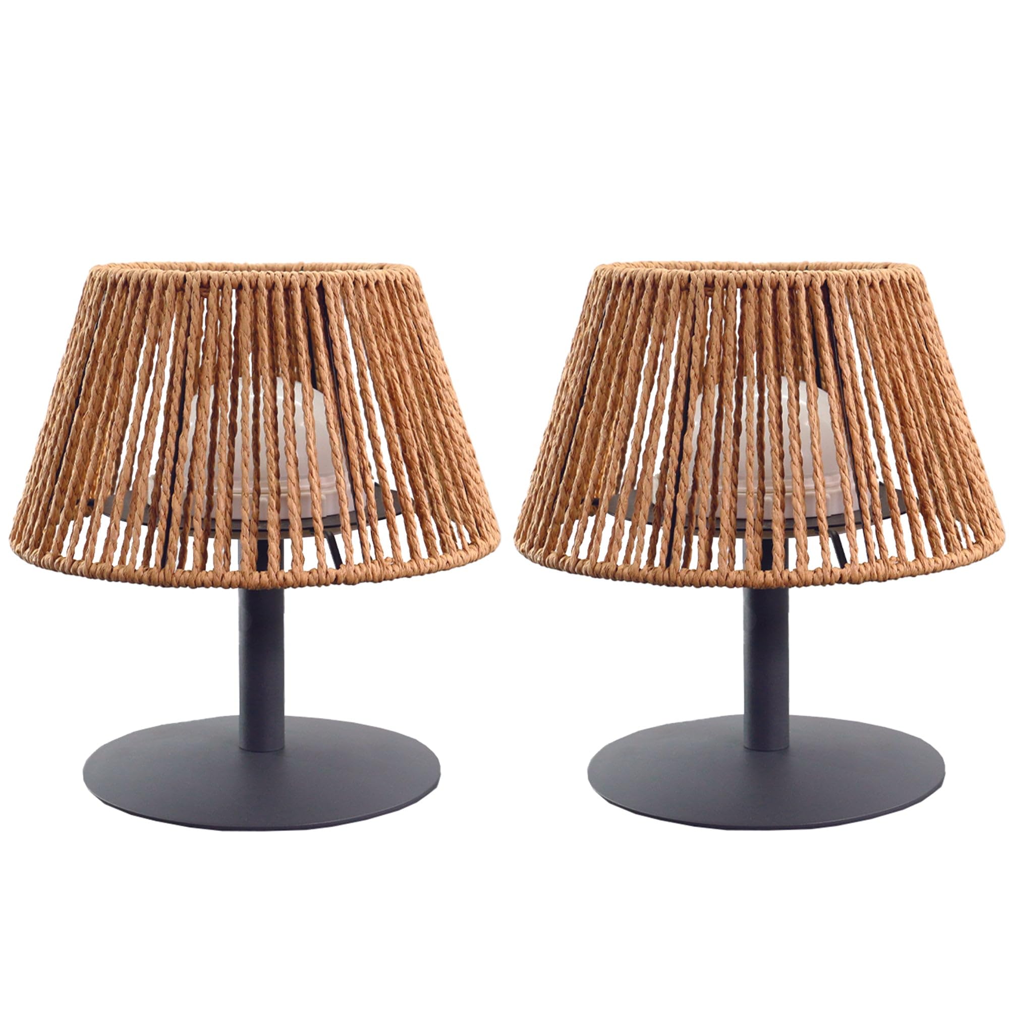Lumisky - Juego de 2 lámparas de mesa inalámbricas de rafia natural, LED blanco cálido/blanco regulable (2 unidades, 2 unidades, estándar MINI RAFFY H22 cm)
