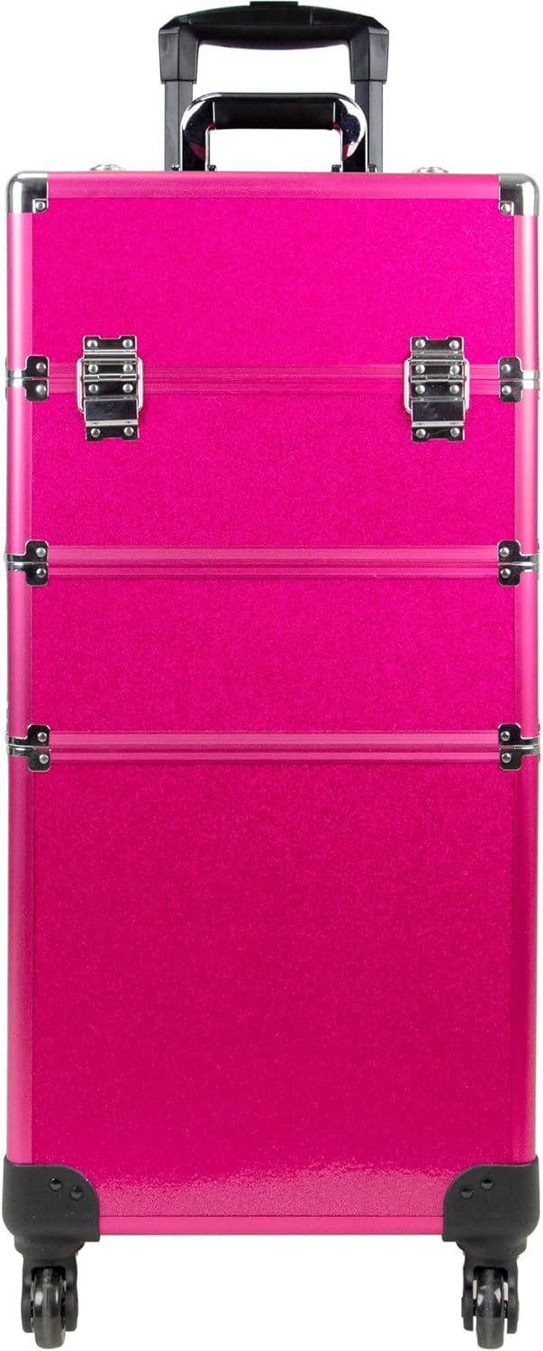 Ver Beauty 4 Wheels Removable Rolling Art Craft Tool Case Storage Organizer Travel Adjustable Dividers – VT003, Magenta Glitter