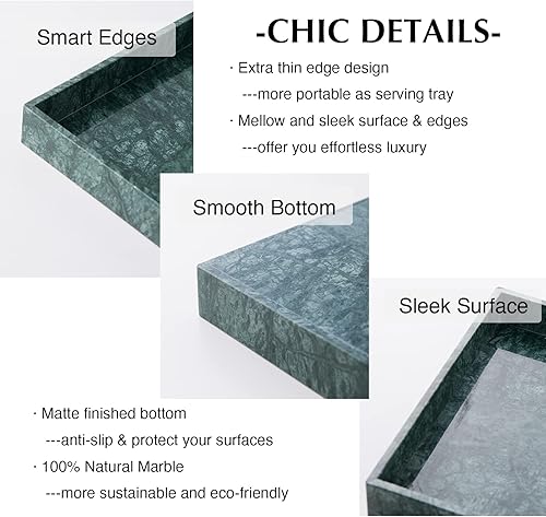 Miniatura 2 de Bandeja de tocador de mármol (12 x 7 pulgadas), organizador de mostrador para baño, cocina, tocador, mesa auxiliar, servir y decoración (verde