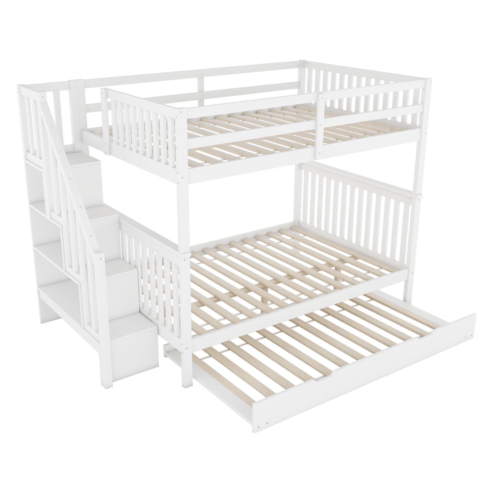 Litera de 140 x 200 cm, con cama plegable, barandilla alta, certificado EN747-1 (blanco-2)