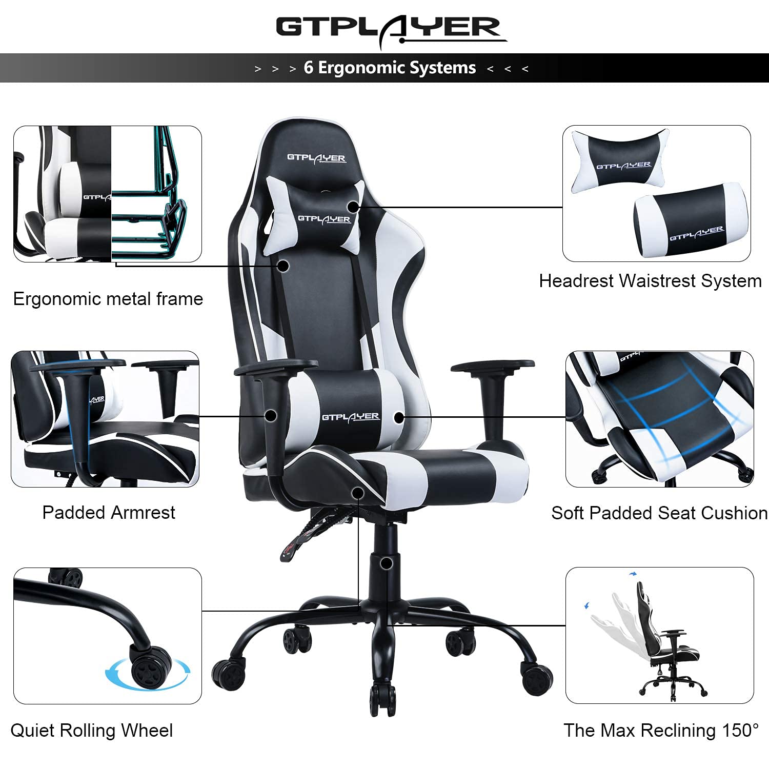 GTPLAYER Gaming Chair Office Chair Swivel Heavy Duty Chair Ergonomic