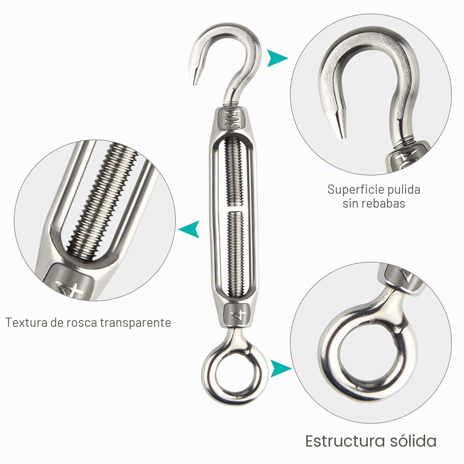 CHRORINE Tensor de Alambre Tensor M4 Gancho y Ojo 304 Acero Inoxidable Resistente 12 Piezas
