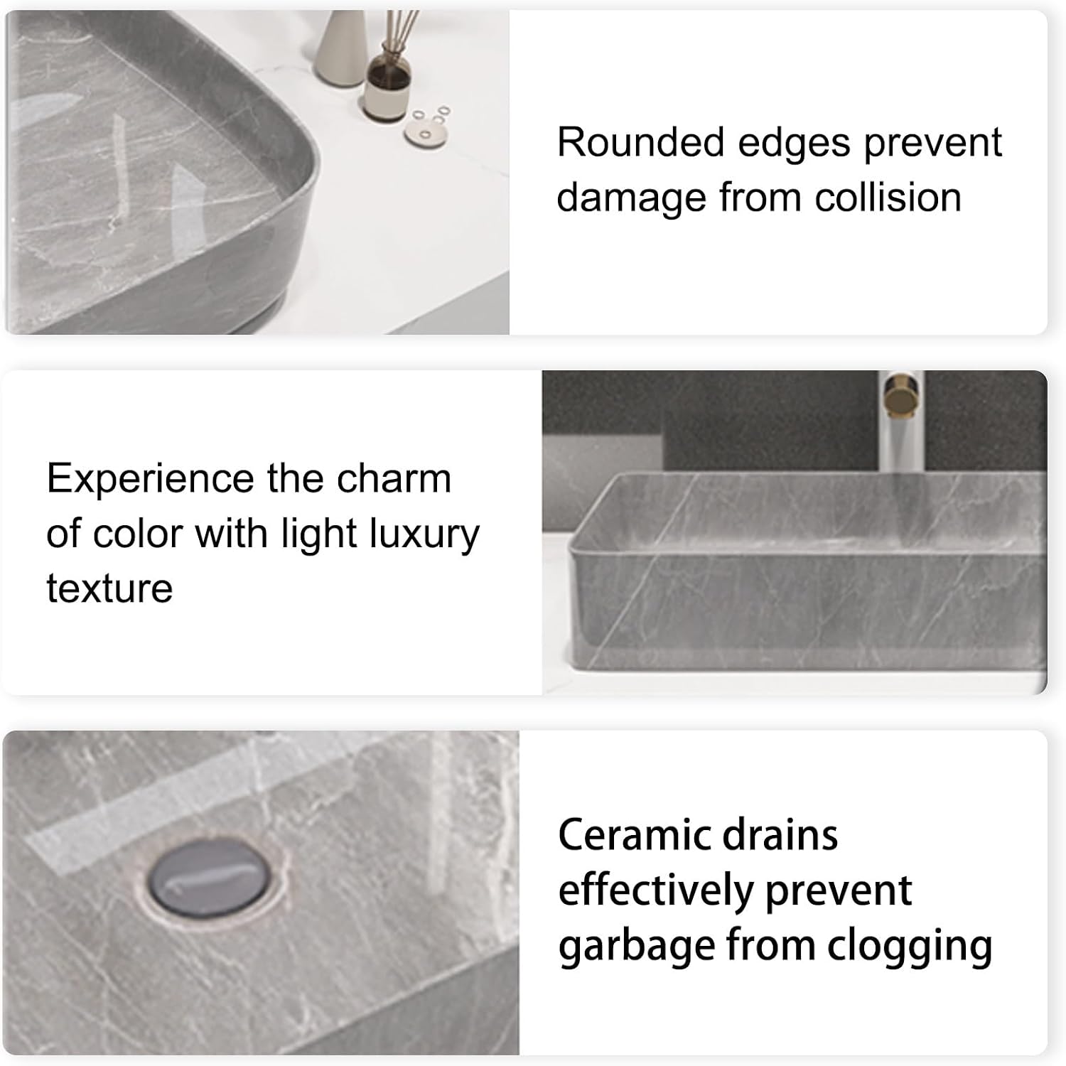 Ceramic Bathroom Vessel Sink, Vanity Sink with Ceramic Drain and Easy to Clean, Ceramics Bathrooms Countertop Basin, Artistic Basin(Black,Medium)