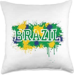 Brazil Paint Splatter Graphic Sports Fans Support Retro Throw Pillow