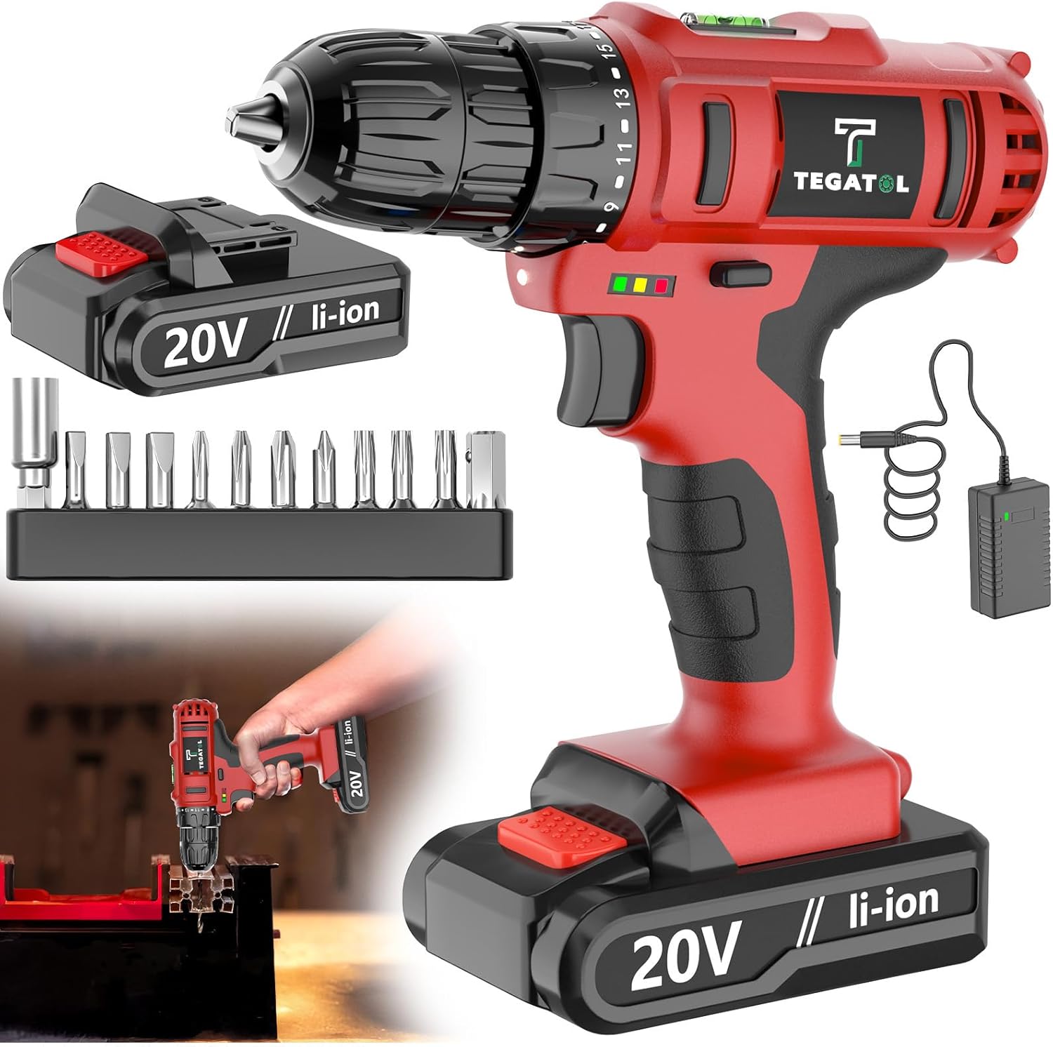 20V Cordless Impact Drill: Rechargeable Battery, Fast Charger