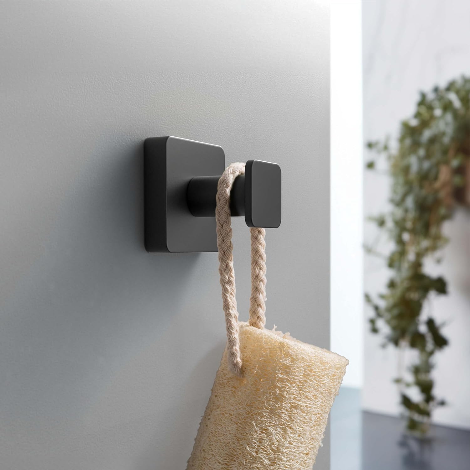 KIBI Blaze Wall Mounted Bathroom Towel Hook – Matte Black Solid Brass Robe Hook for Towels, Clothes, or Accessories – 1.62 Inch Modern Rustproof Hook for Bathroom and Closet Use