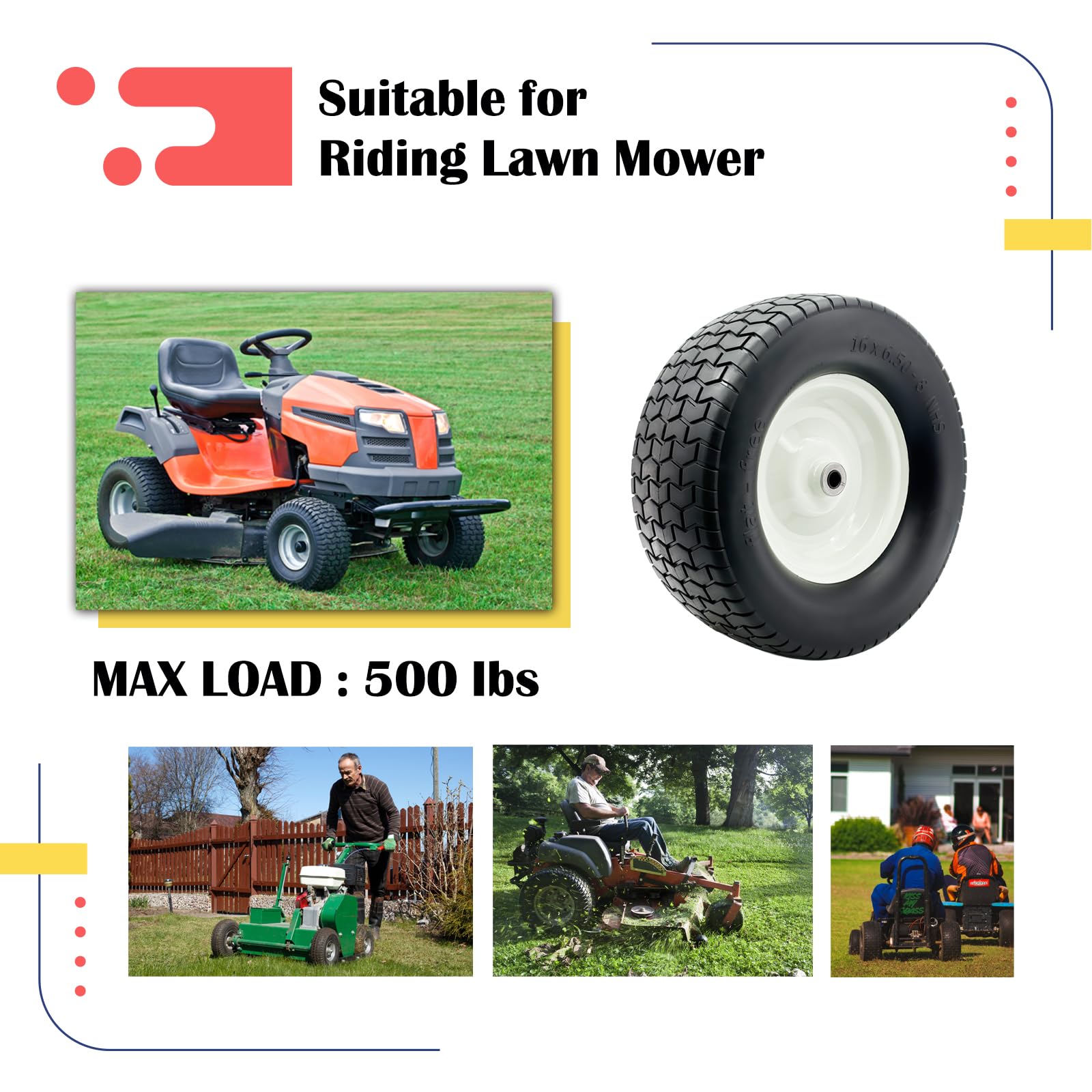 Paquete de 2 neumáticos y ruedas para cortacésped de 16 x 6.5-8 pulgadas con buje de 3/4 o 5/8 pulgadas, montaje de neumático de 16 pulgadas para cortacésped, tractor de jardín. Cubo central de 3 a 6
