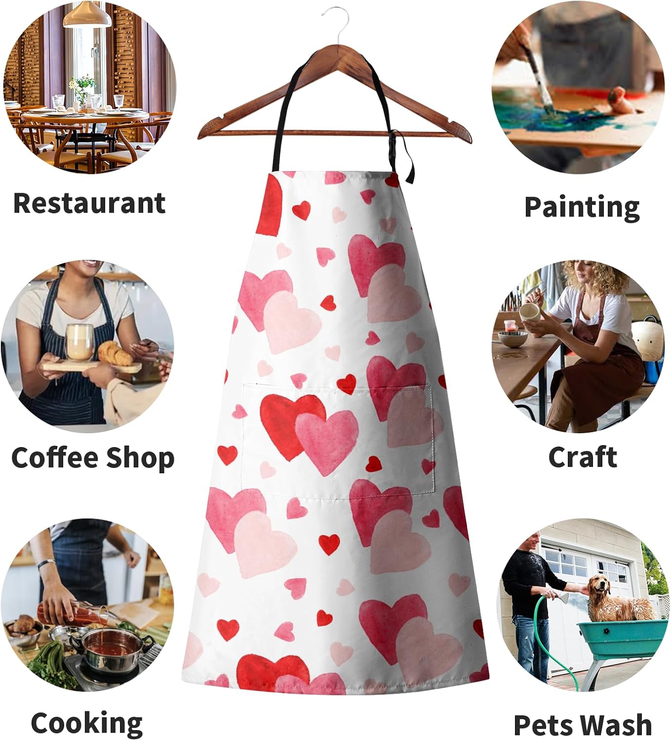 Love Heart Apron Happy Valentine's Day Aprons with Pocket Red and Pink Hearts Adjustable Bib Aprons for Women Romantic Sweety Valentie Waterproof Bibs for Pet Chef Kitchen Wife Gift - Image 3