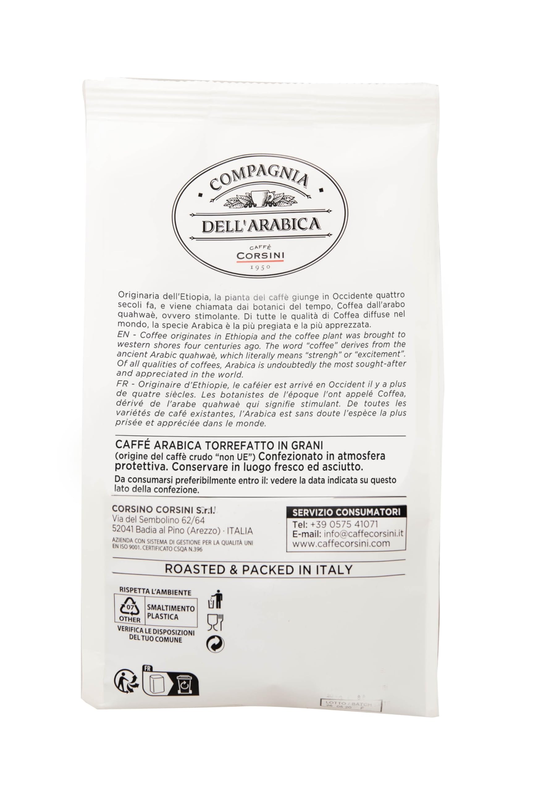 Caffè Corsini - Kawa Ziarnista 3x250g Compagnia Dell'Arabica Mix Gwatemala/Etiopia/Salwador, Single Origin, Łącznie 750 g