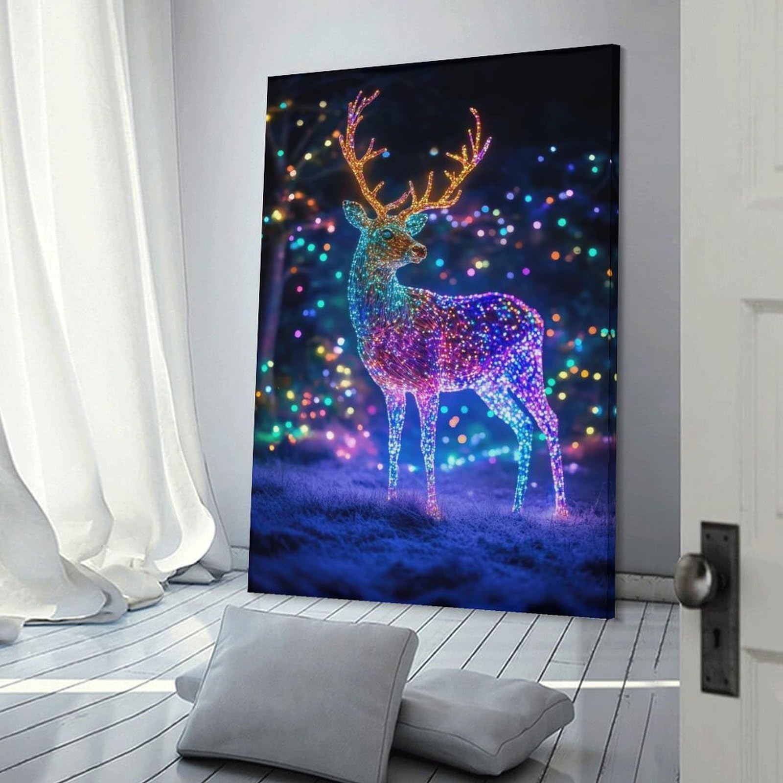 Junmoney Luminous Neon Reindeer Wall Picture Print 16x24inch(40x60cm), for Entryway, Lounge Links Or Small Walls, Decorative Wall Art for Narrow Spaces