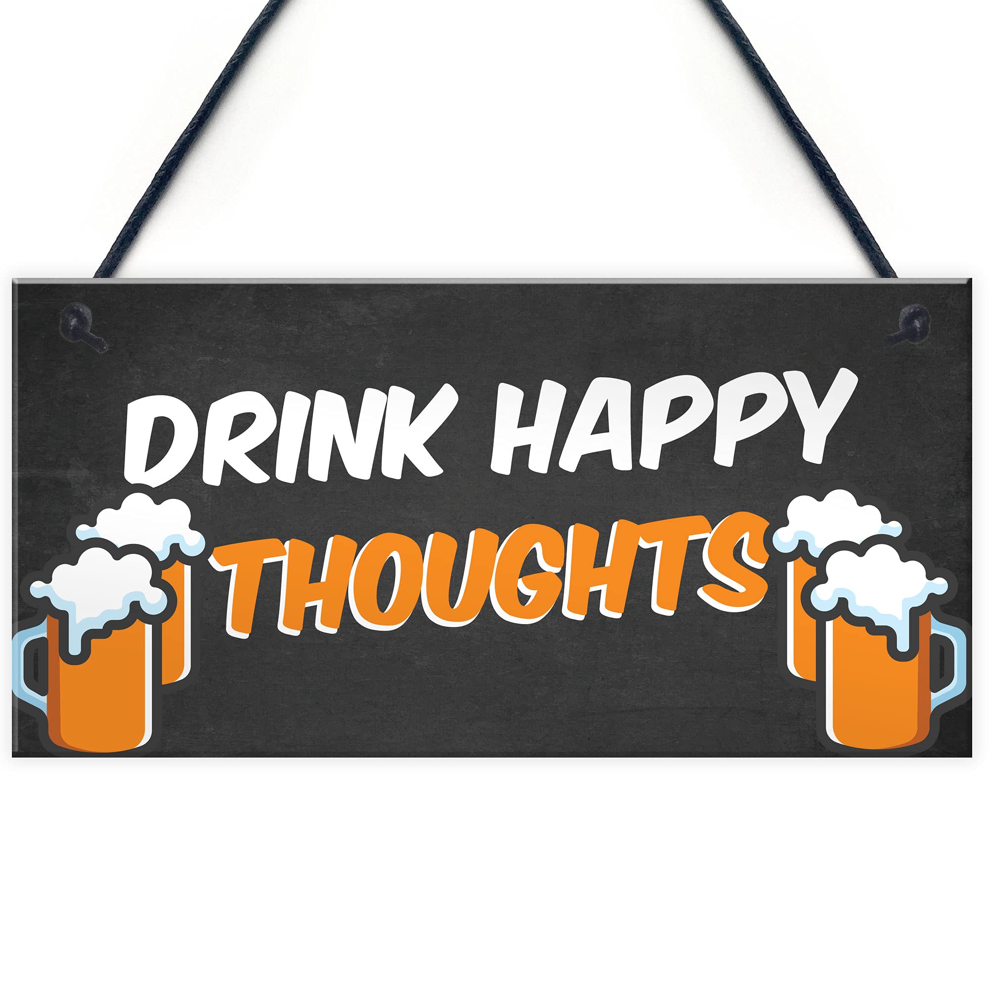 Funny Home Bar Sign DRINK HAPPY THOUGHTS Man Cave Plaque Beer Alcohol Gift