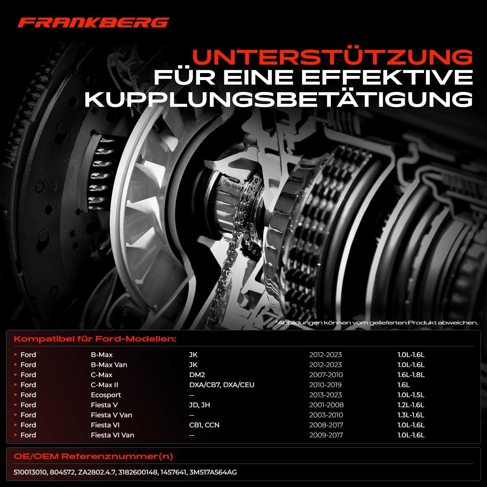 Frankberg Zentralausrücker Kupplung ohne Sensor Kompatibel mit Fiesta V JD JH 1.2L-1.6L 2001-2008 Focus DAW DBW 1.4L-2.0L 2003-2004 C-Max DM2 1.6L-1.8L 2007-2010 Replace# 3M517A564AG