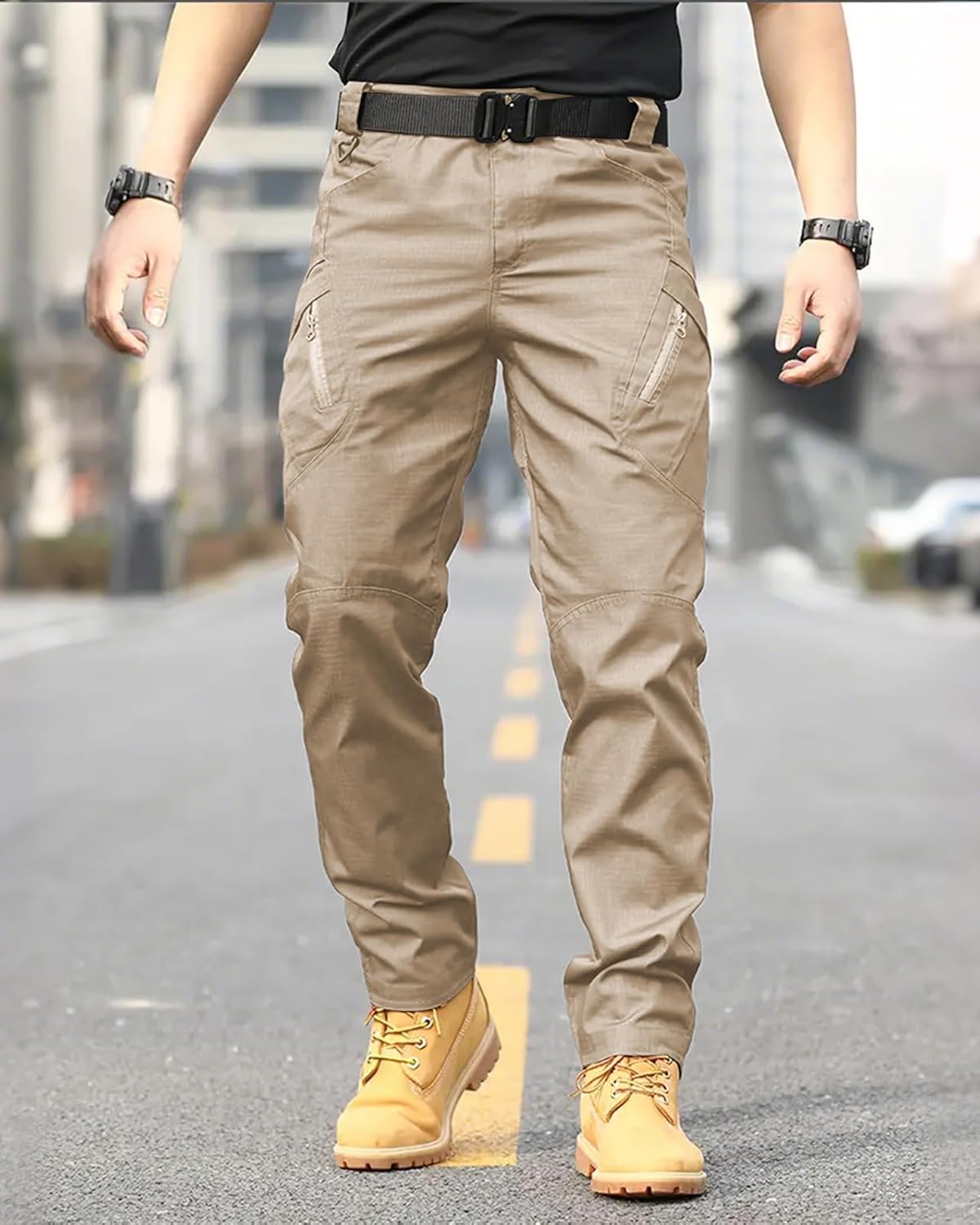 Men's Work Cargo Pants Tactical Hiking Casual Water Resistant Ripstop Trousers for Outdoor with 6 Pockets(No Belt) - Image 3