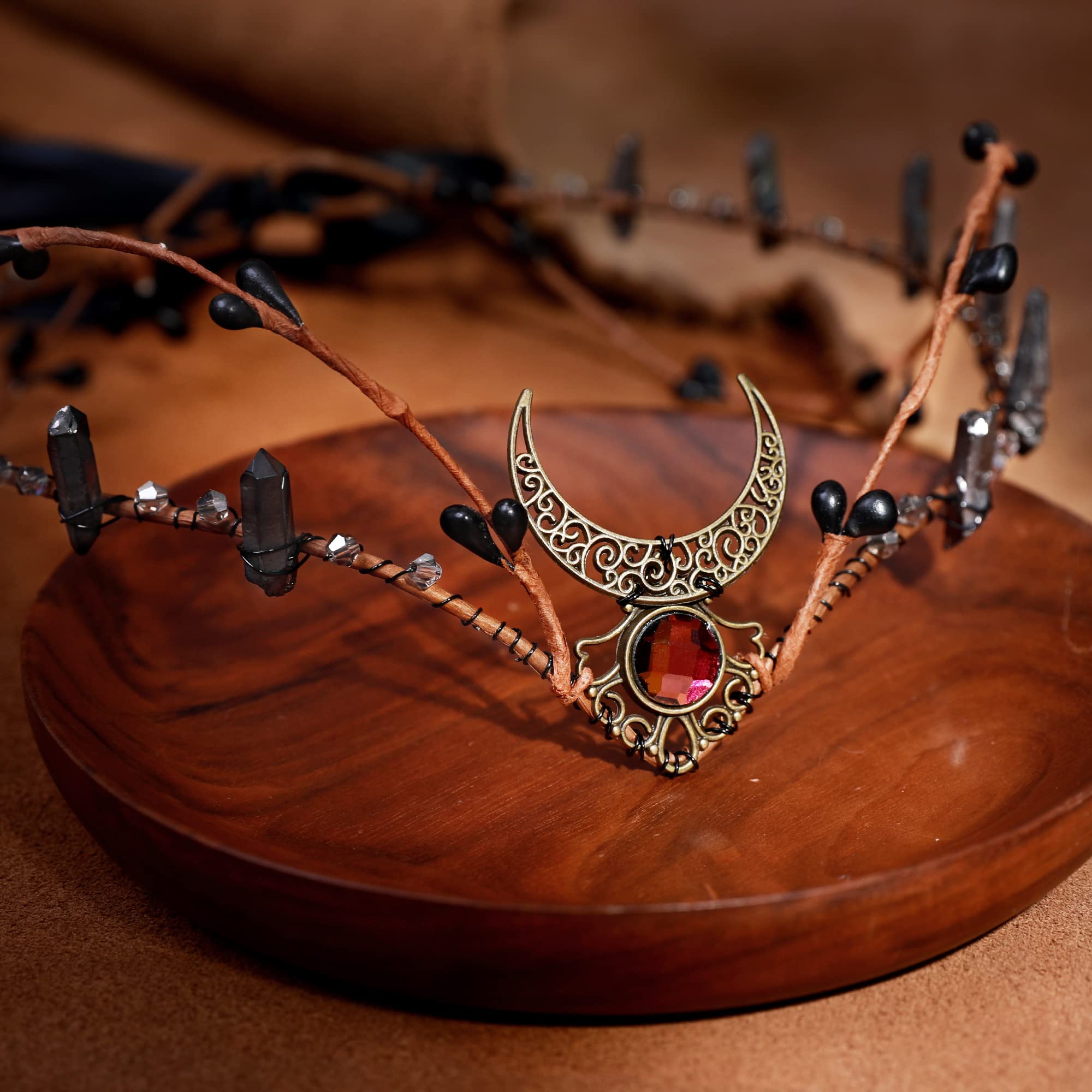 MOSTORY Black Raw Quartz Circlet Crown Elf Cosplay Accessories for Women Renaissance Halloween - Image 4