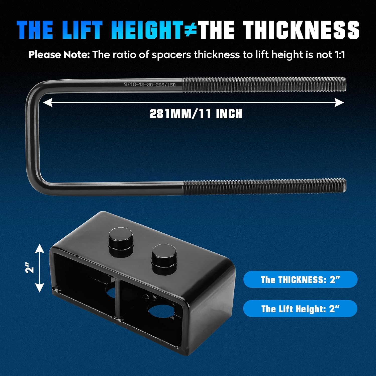 2'' Rear Lift Block Leveling Lift Kits Fit for Ford F150 F-150 2004 2005 2006 2007 2008 2009 2010 2011 2012 2013 2014 2015 2016 2017 2018 2019 2020 with Extra Long Square Leaf Spring U Bolts