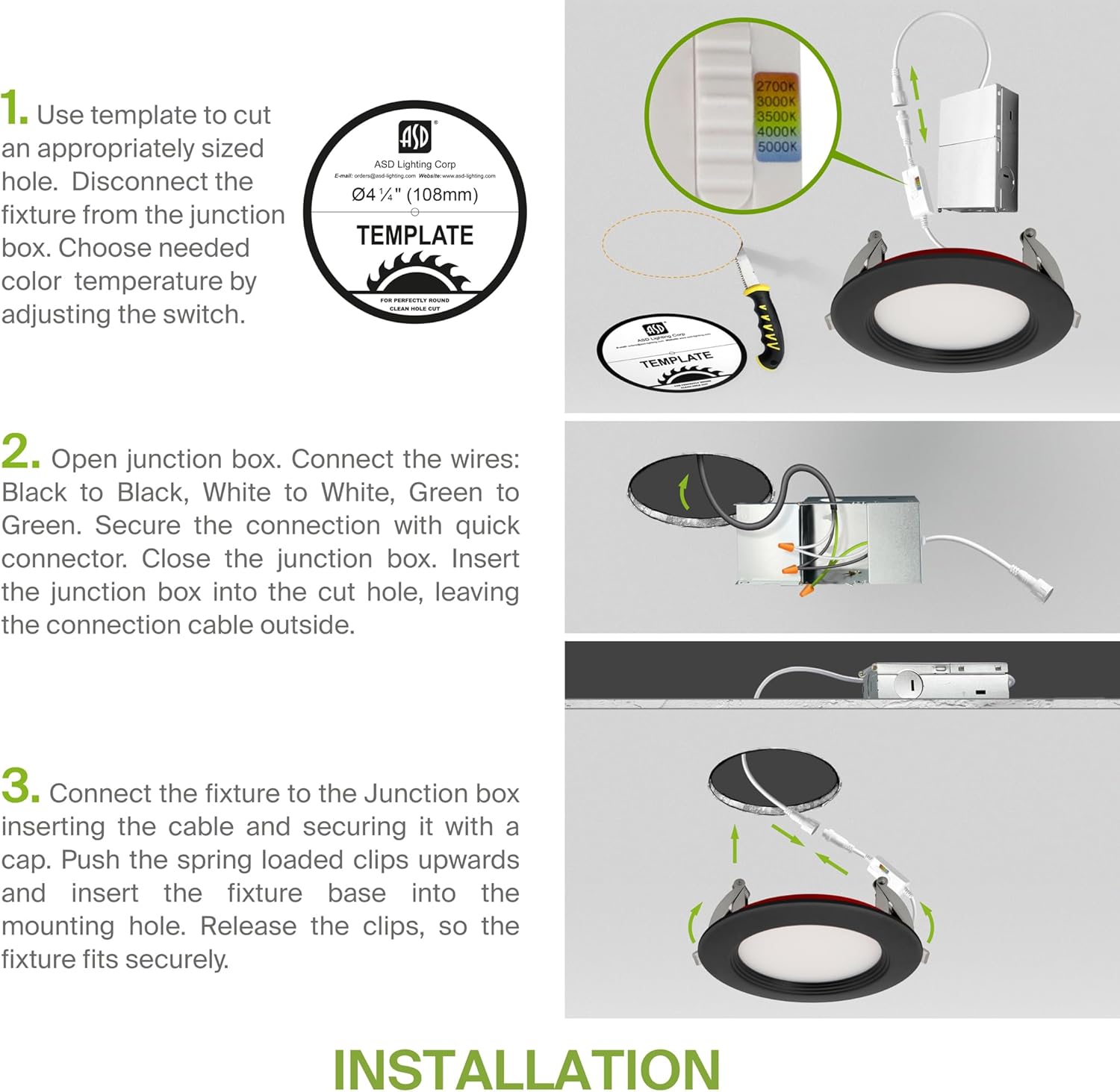 ASD Fire Rated Recessed Light 4 Inch, 12W 120-277V, Mini Panel Baffle Trim, 5 CCT 2700K/3000K/3500K/4000K/5000K, Dimmable Canless Commercial LED Downlight, Wet and IC Rated, Air Tight, ETL, 6 Pack