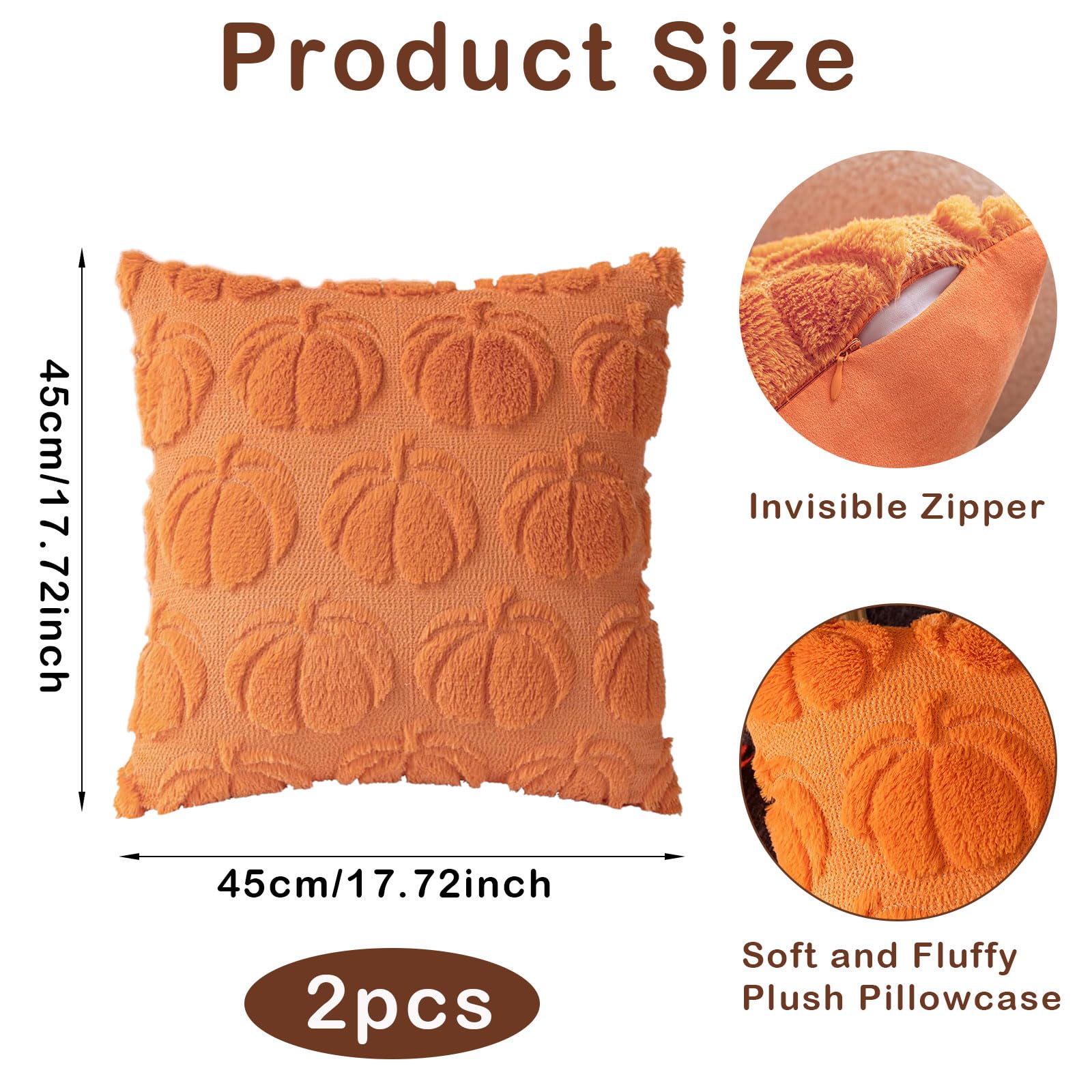 GTEXT Federa Per Cuscino 45x45 Cm – Autunno Con Zucche – Lino Cotone, Cerniera Nascosta – Solo Fodera