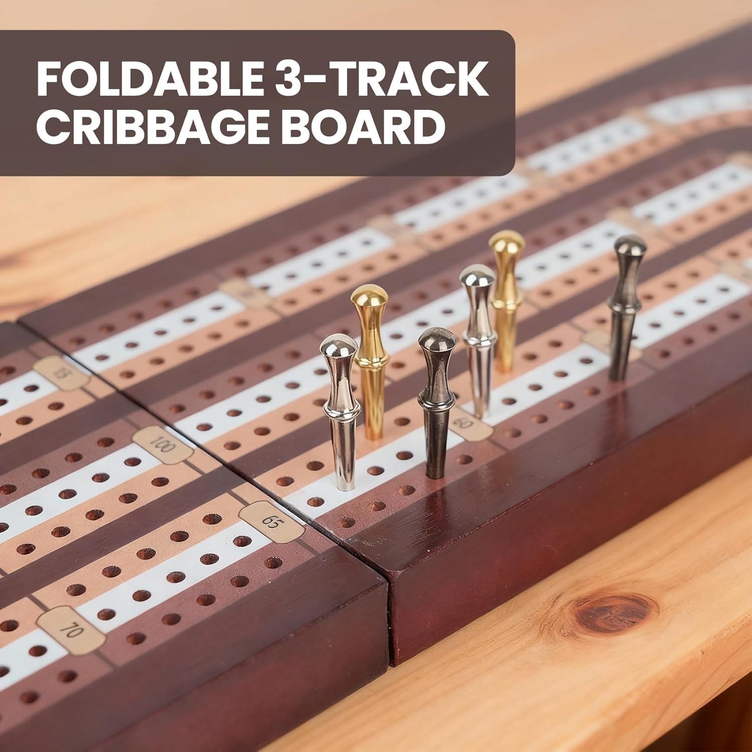 Cribbage Board Game Set, Magnetic Lock & Built-in Storage - 3-Track Foldable Portable Travel Board for Family & Adults to Boost Logic, Focus and Social Fun