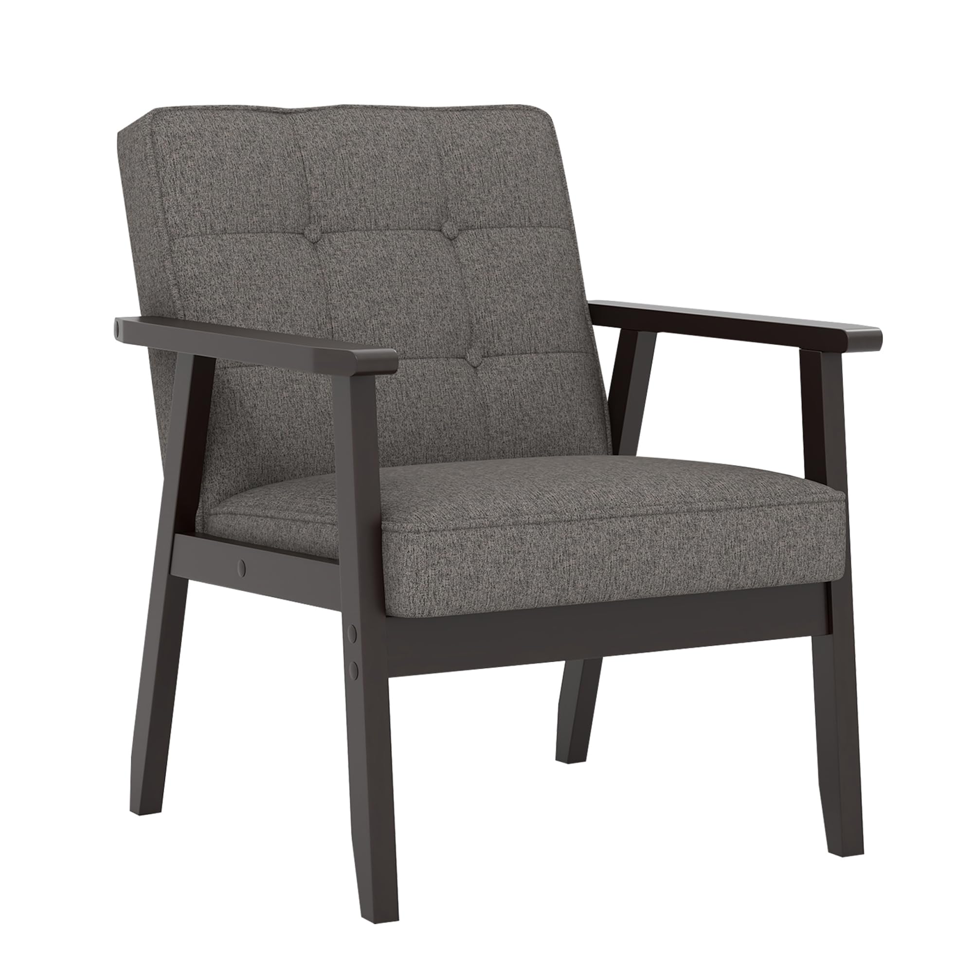 Gentlemoods Modern Accent Chair with Arm Rest, Upholstered Linen Fabric Leisure Chair with Backrest Button and Wooden Frame for Living Room, Bedroom,