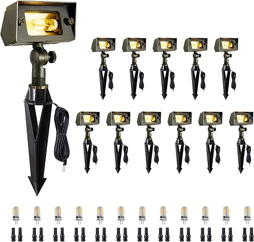 Miniatura 34 de Gardenreet Luz de inundación de latón macizo – Luz LED de lavado de pared de bajo voltaje para paisaje, 12 V, resistente al agua cableada al aire