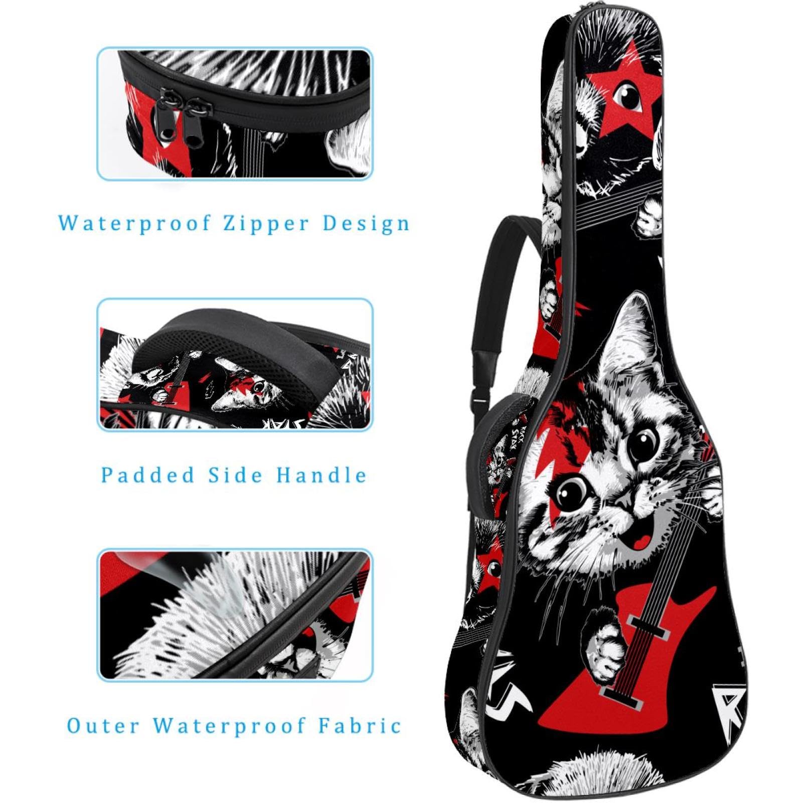 Torba na gitarę akustyczną wodoodporny plecak na gitarę grubo miękka wyściełana gitara kot klasyczna obudowa na gitarę, wielobarwny, 42.9x16.9x4.7 in, Organizer do torby