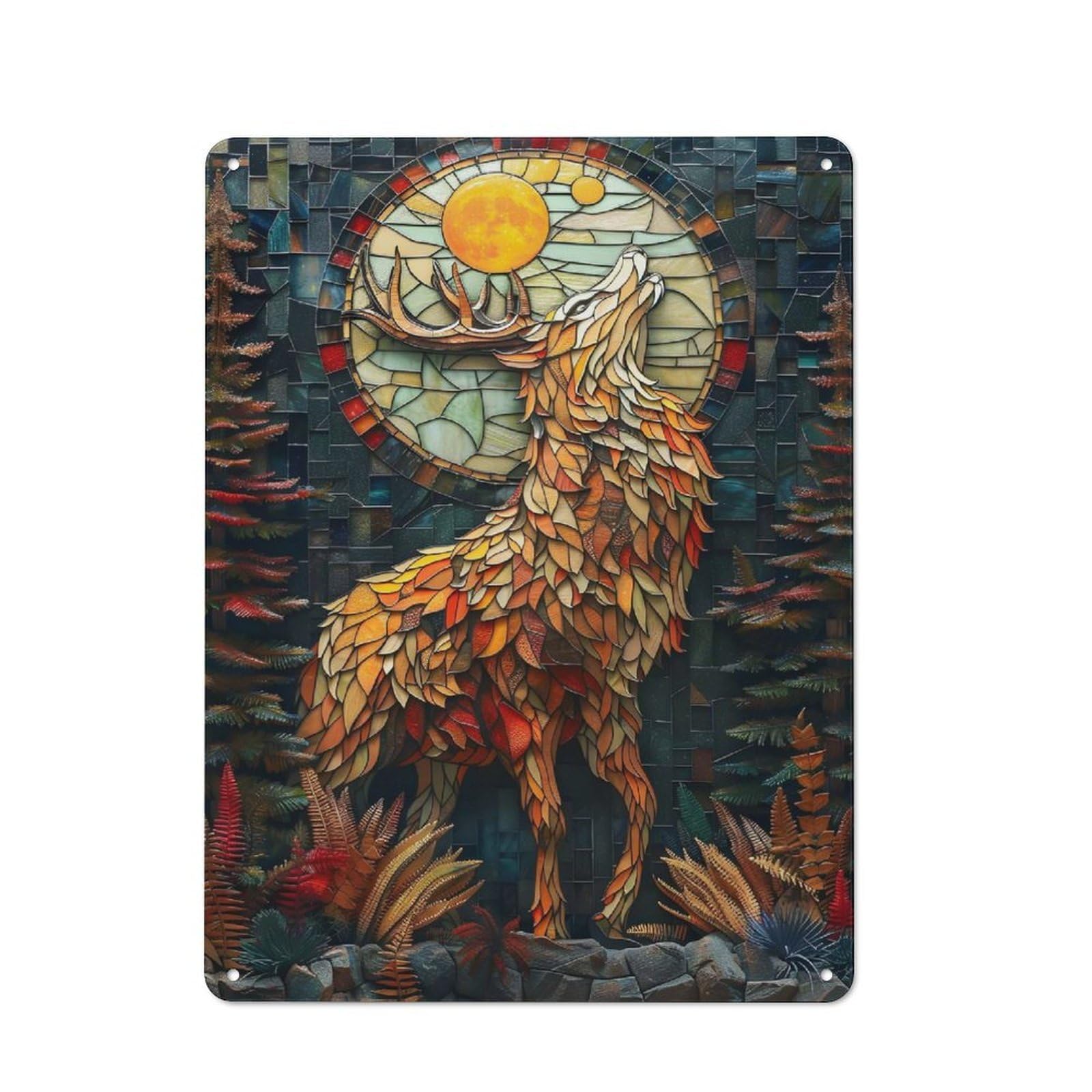 Junmoney Abstract Raising Deer Nostalgic Decorative Tin Plaque 40X30cm, Classic Pub Decor For Diner, Restaurant, Shed Or Kitchen