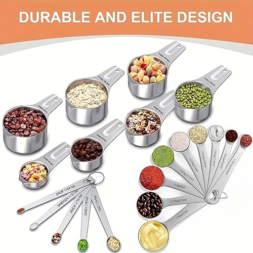 Miniatura 2 de Juego de 21 tazas y cucharas medidoras, incluye 7 tazas medidoras anidables, 9 cucharas medidoras y 5 mini cucharas, juego de medición de metal de