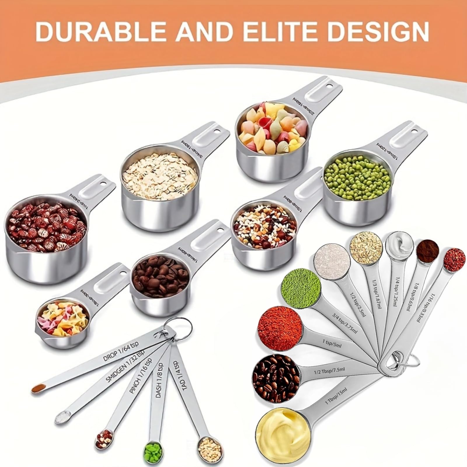 21PCS Measuring Cups and Spoons Set, Include 7 Nesting Measuring Cups, 9 Measuring Spoons and 5 Mini Spoons - Image 2