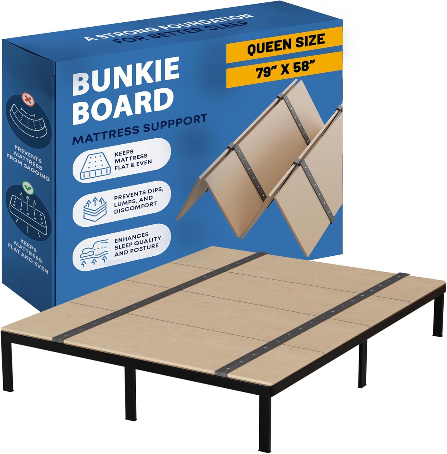 Greaton, Folding Bunkie Board – Low-Profile 79″ x 58″ Mattress Support Platform for Daybeds, Bunk Beds, Futons & Metal/Wood Frames – Prevents Sagging, Easy to Install & Store