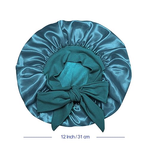 Miniatura 6 de Gorro de seda satinada para el cabello 2 gorros para niños con banda elástica para atar y amarrar, correas ajustables para dormir cómodamente, banda