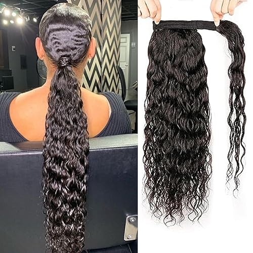 Extensiones de cabello humano ondulado con cola de caballo envuelta alrededor de cola de caballo, cola de caballo, pasta mágica, extensiones de