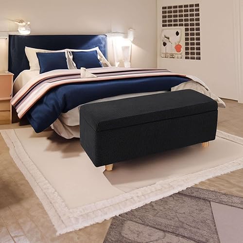 Miniatura 2 de Funda otomana de almacenamiento elástica de 2 piezas, funda otomana rectangular con tapa de almacenamiento, funda para reposapiés, banco,