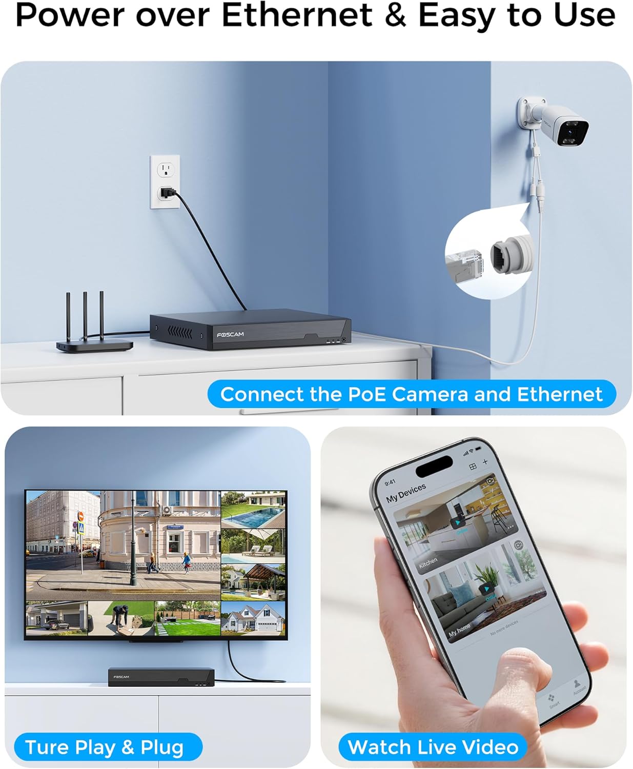 FOSCAM 4K 8CH Network Video Recorder for Security Camera System, 24/7 Recording to Pre-Installed 2TB Hard Drive