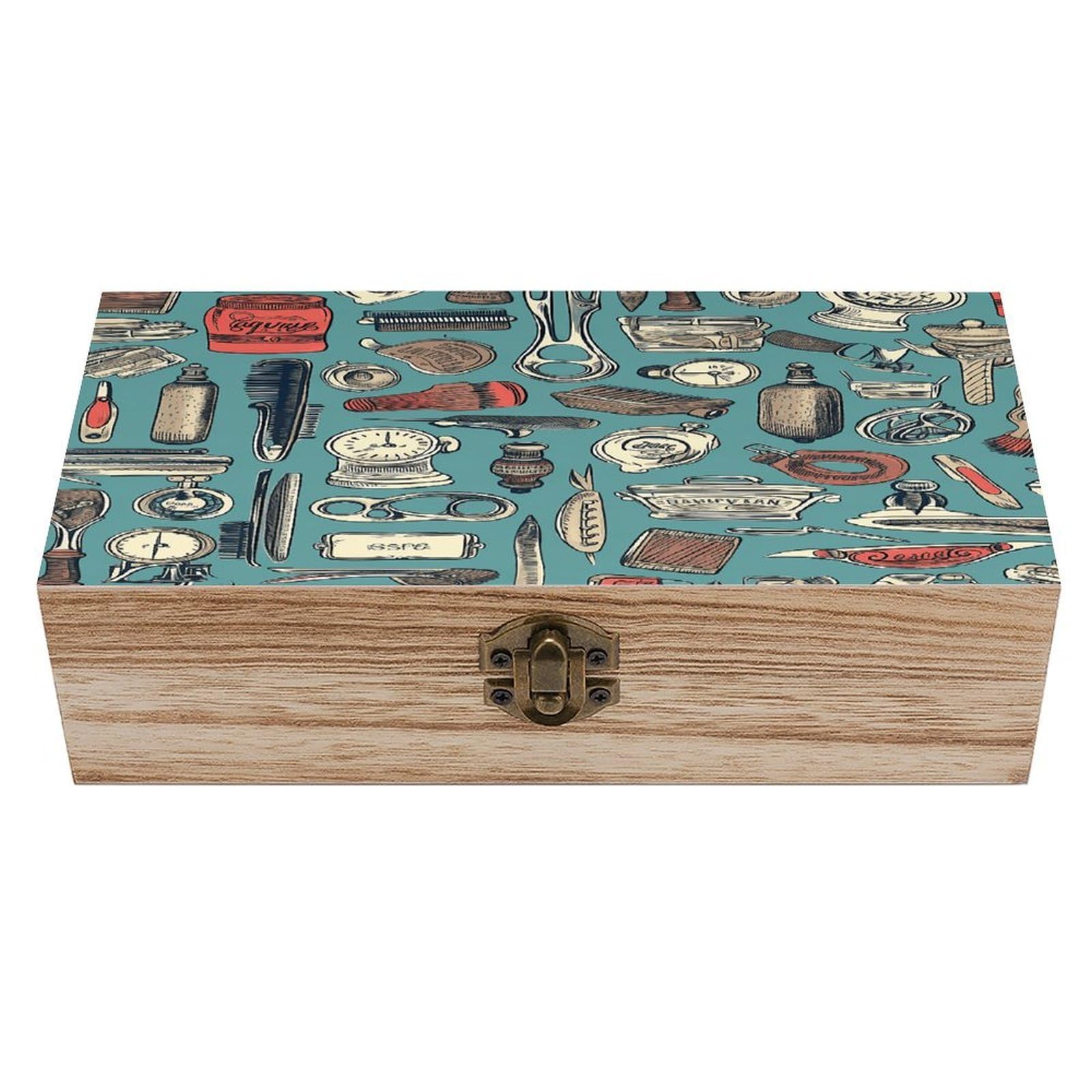 VstaDank Barber Shop Wooden Storage Box Decorative Jewelry Case with Lids Exquisite Wood Box Letters Gifts Acacia Wood Boxes Fashion Wooden Keepsake Boxes for Men Women
