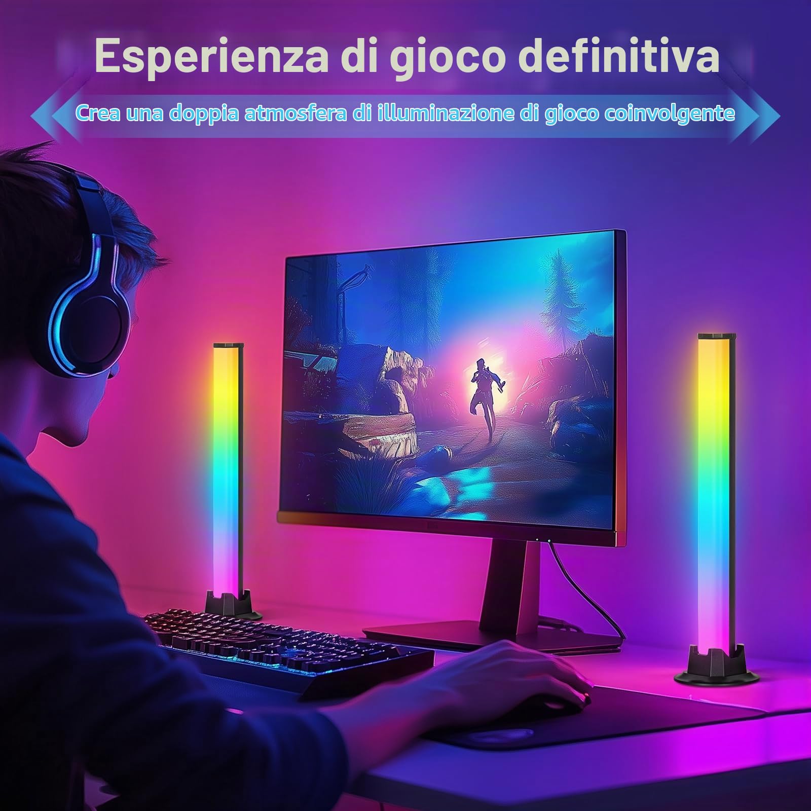 Todeco Barre LED RGB Gaming, 2 Lampade Smart con Controllo APP