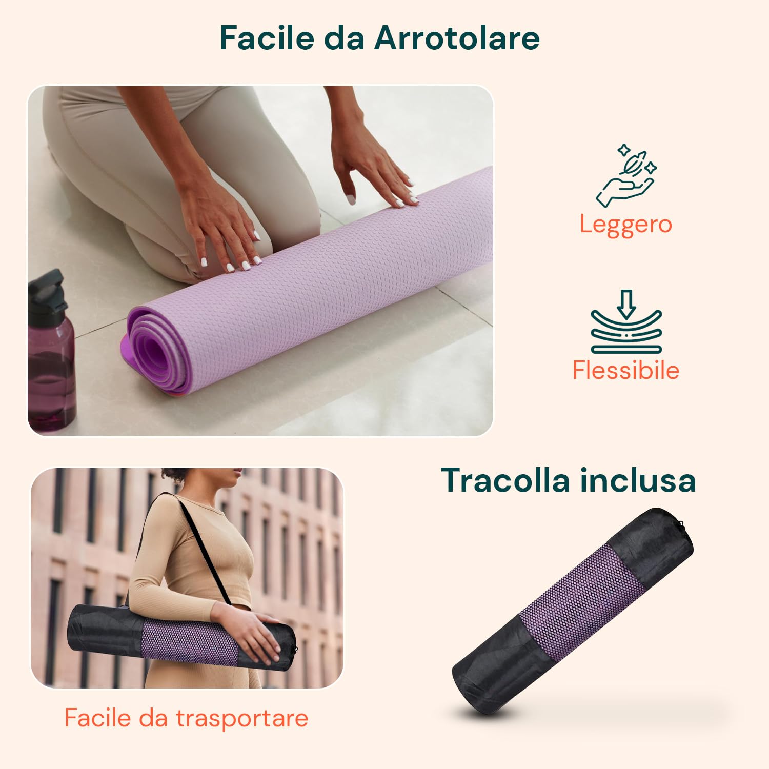 Avilia - Tappetino Yoga in TPE Ecologico Antiscivolo con Tracolla per Yoga e Pilates, Spessore 6 mm per Comfort e Stabilità, Ideale per Allenamenti Fitness a Casa o in Palestra