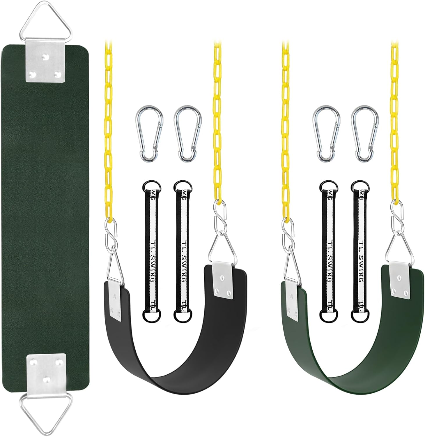 Green Swing Seat with Metal Triangle Ring Bundle with GB Swing Set Seat with Metal Triangle Ring & 66Inch Anti-Rust Chains