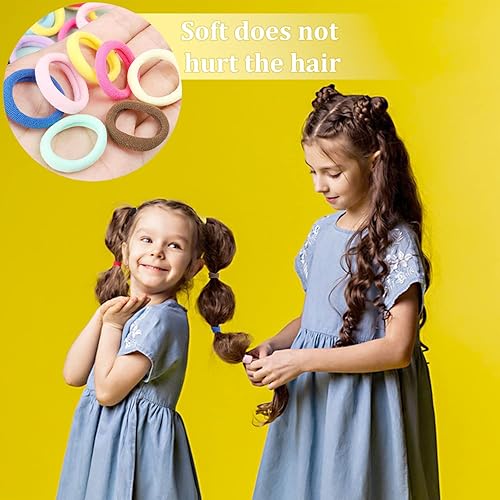 Vista 15 de Juego de 200 ligas para el cabello multicolor sin costuras para niñas, pulseras de telar para niños pequeños, kit de bricolaje