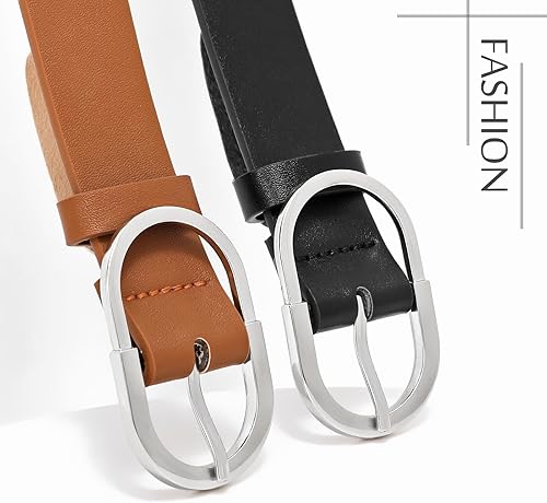 Miniatura 2 de VONMELLI Paquete de 3 cinturones de cuero para mujer, pantalones vaqueros, hebilla dorada, cinturón de vestir para mujer