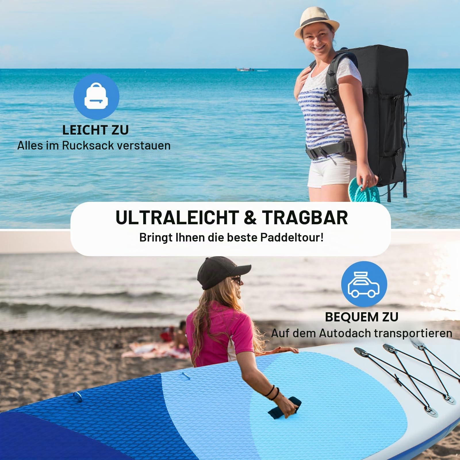 Stand Up Paddling Board mit Sitz, Aufblasbare SUP Board Surfboard Tragkraft bis 200Kg, Paddelboard Surfboard Zubehör für Anfänger Erwachsene Kinder