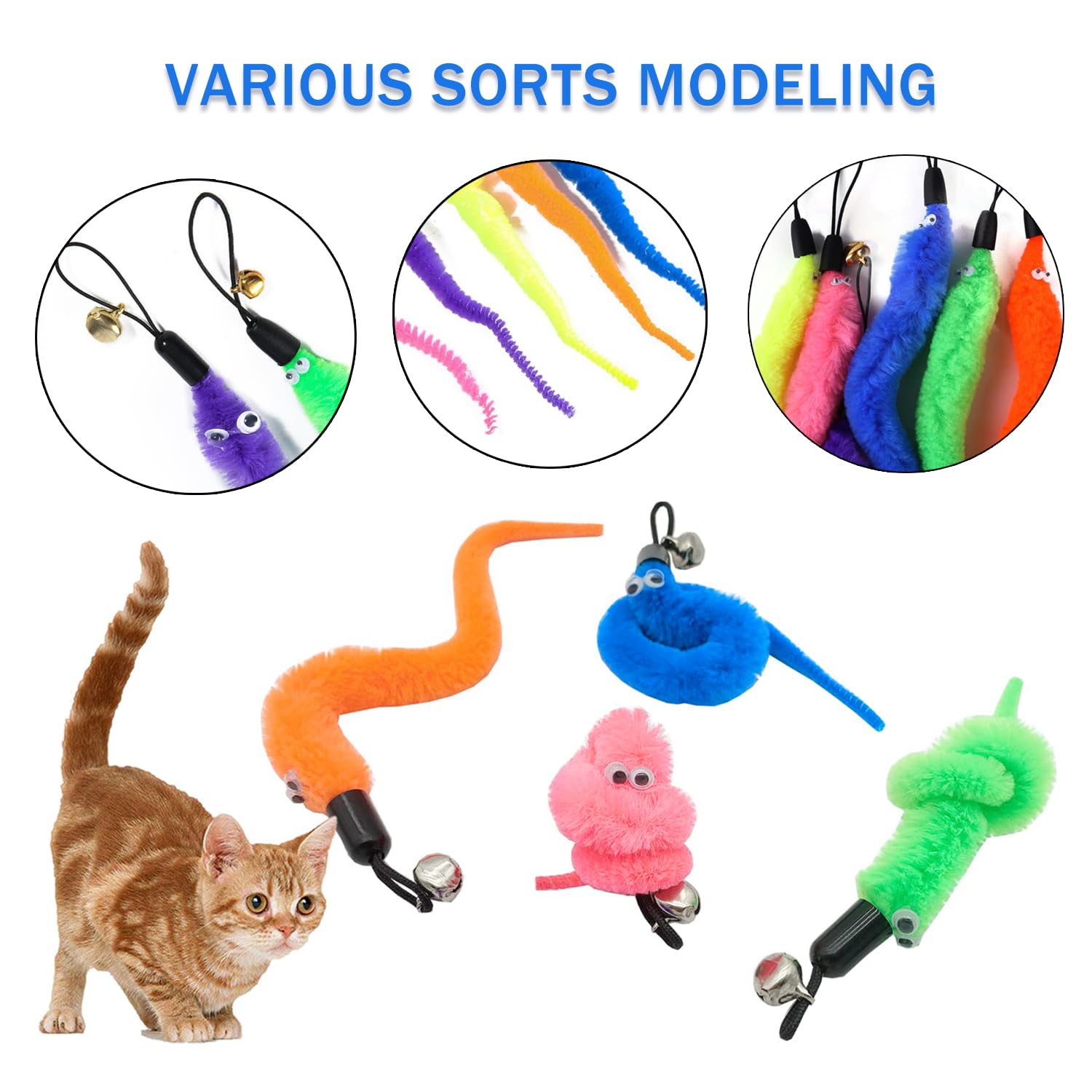 AOOTUERL Cat Wand Toy Replacement Refill, 10 PCS Refills Cat Wand Toy Replacement with Bells Cat Wand Attachments Worm - Image 3