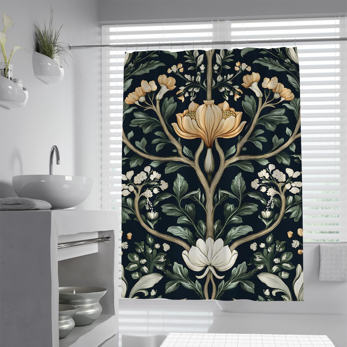 OLLIAR Home Boho Style Shower Curtain with Hooks 240x180 Vintage Symmetry Plant Shower Curtains for Bathroom Waterproof Fabric Bathtub Accessories Bath Decoration
