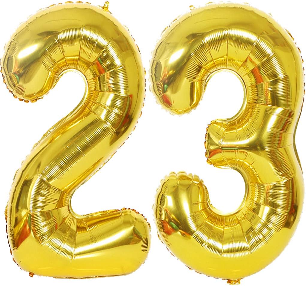 Ouceanwin 2 Balloons Number 23 Gold Giant Foil Balloon Number 23 XXL Helium Balloons Inflatable in 40 Inches Number Balloon 23 Gold for Birthday, Wedding, Anniversary Party Decoration (100 cm)