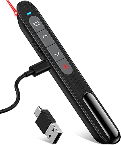 Vista 32 de DinoFire Presentador inalámbrico, Hyperlink Control de Volumen Presentación Clicker RF 2.4GHz USB PowerPoint Clicker Presentación Control Remoto